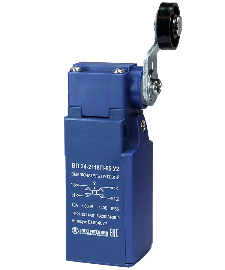 ВП 24-2118П-65 У2 (XCKN2118),рычаг с пластик.роликом,1з+1р,мгновенный,20мм,б/сальника,3А,IP65 (ЭТ)