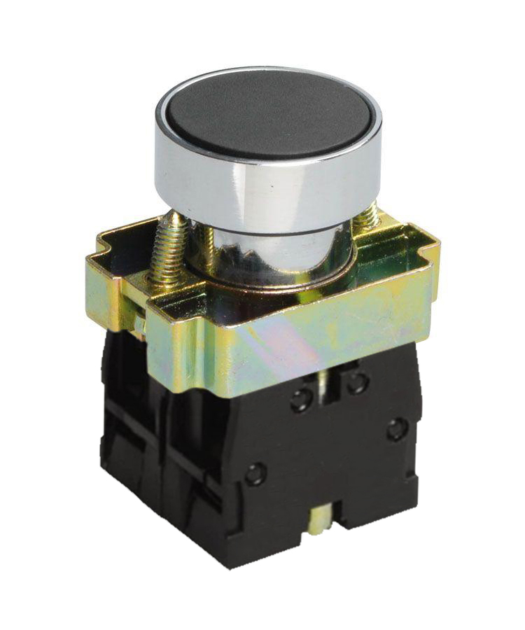 LAY5-BA25, чёрный, 1НО+1НЗ, цилиндр, хром, без подсветки, d22мм  (ЭТ)