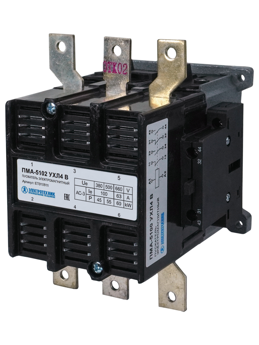 ПМА-5102 УХЛ4 В, 380В, 2з+2р, 100А, нереверсивный, без реле, IP00  (ЭТ)