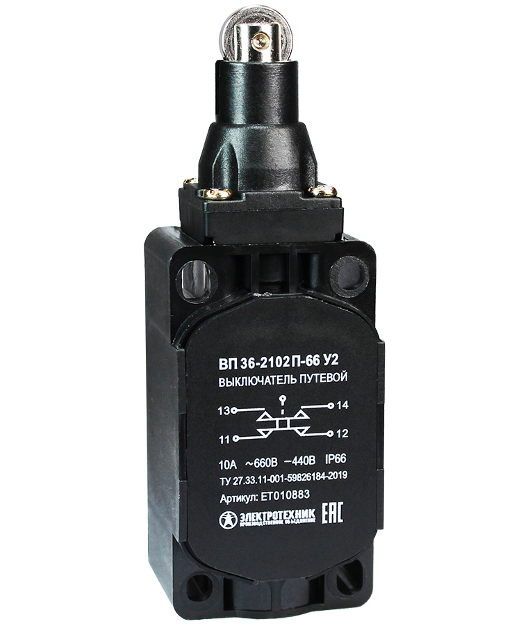 ВП 36-2102П-66 У2 (XCKS102H29),толкатель с роликом,1з+1р,мгнов.,30х60 мм,б/сальника,3А,IP66  (ЭТ)