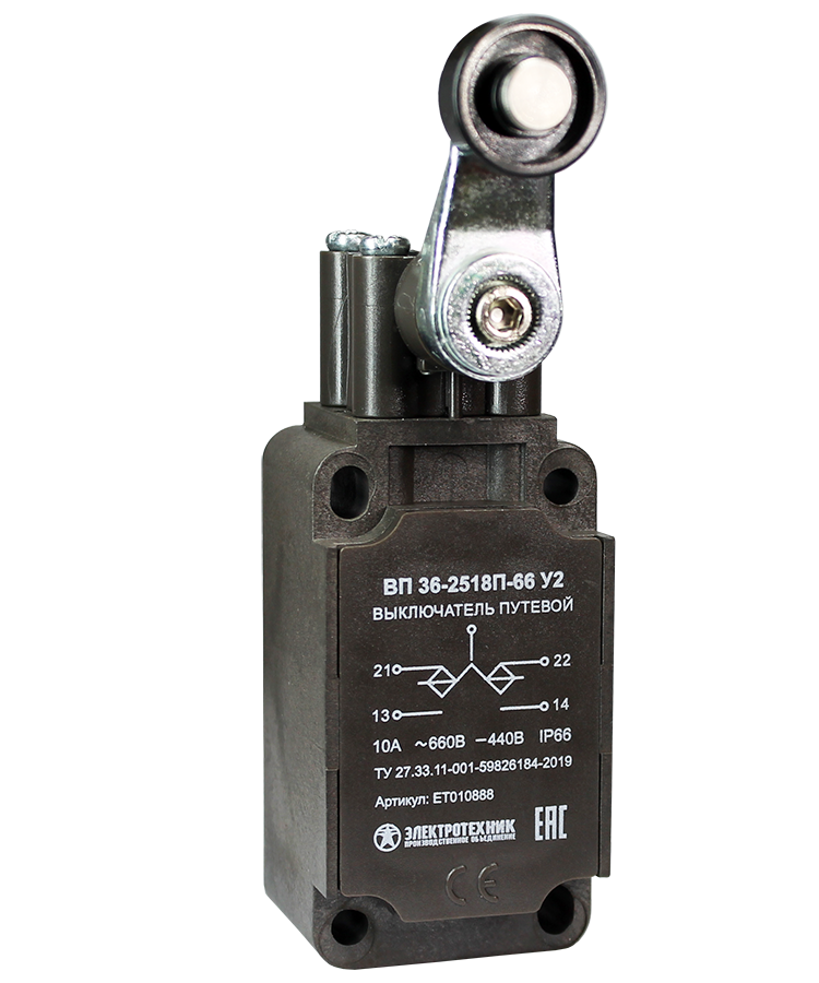 ВП 36-2518П-66 У2 (XCKS531H29),рычаг с пластик.роликом,1з+1р,полумгнов.,30х60мм,б/сальн.,3А,IP66 (ЭТ