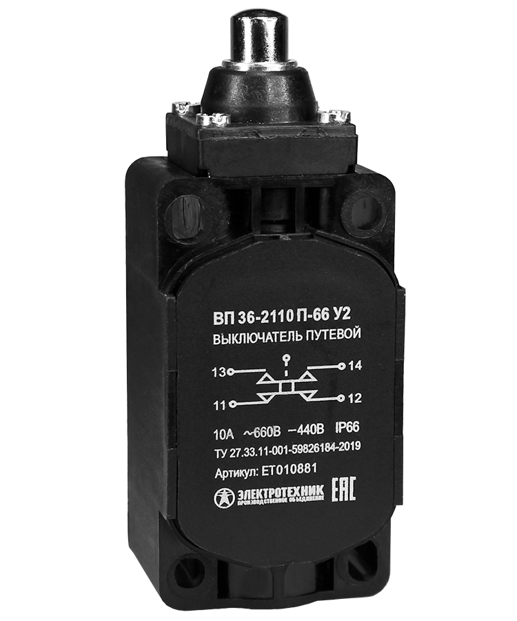 ВП 36-2110П-66 У2 (XCKS101H29), толкатель, 1з+1р, мгновенный, 30х60 мм, без сальника, 3А, IP66  (ЭТ)
