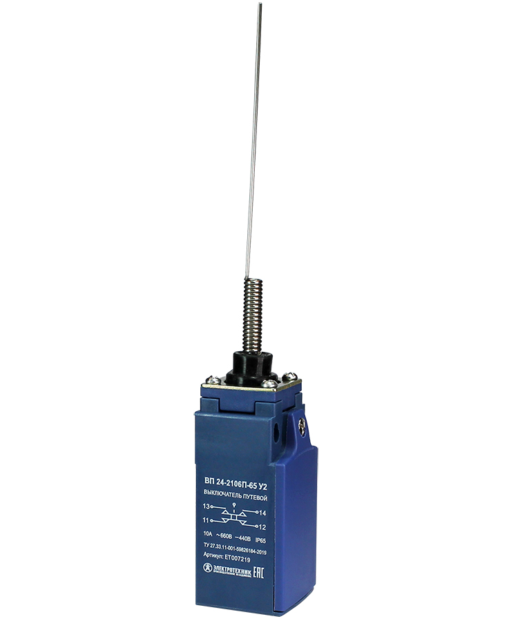 ВП 24-2106П-65 У2 (XCKN2106),рычаг "кошачий ус",1з+1р,мгновенный,20 мм,б/сальника,3А,IP65 (ЭТ)