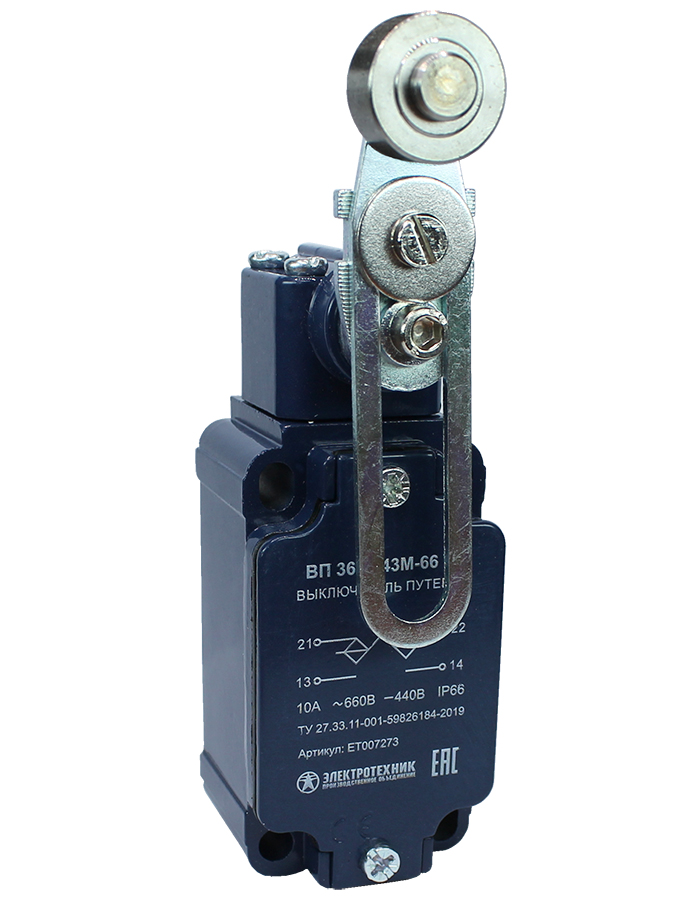 ВП 36-2543М-66 У2 (XCKJ50543H29),рычаг стальн.ролик,рег.по дл,1з+1р,полумг,30х60,б/сальн,3А,IP66 (ЭТ