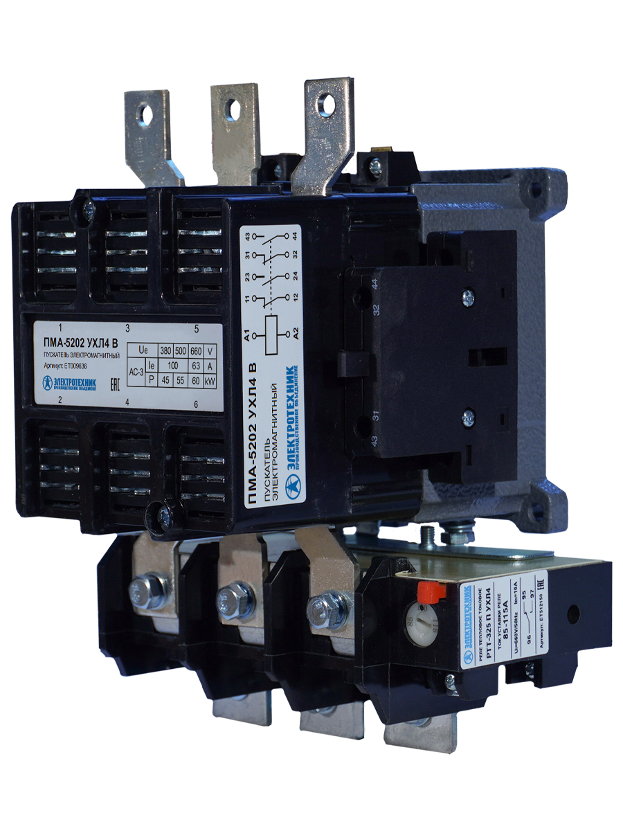ПМА-5202 УХЛ4 В, 220В, 2з+2р, 100А, нереверсивный, с реле РТТ-325 85-115А, IP00  (ЭТ)