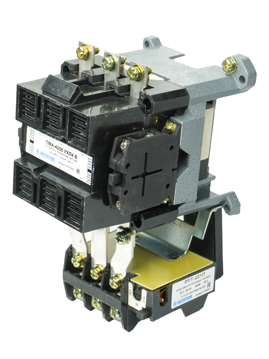 ПМА-4200 УХЛ4 В, 220В, 2з+2р, 63А, нереверсивный, с реле РТТ-221П 53,5-63,0А, IP00  (ЭТ)
