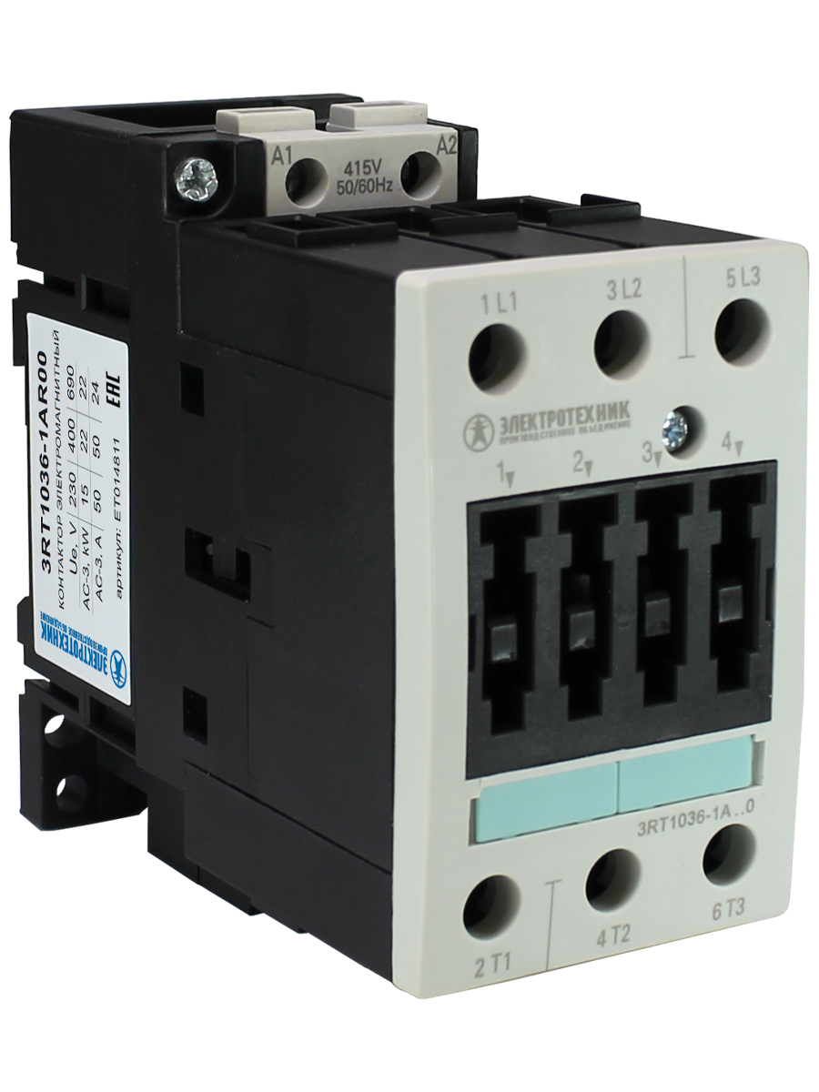 3RT1036-1AR00,3-пол.,50A,AC-3,22кВт/400V,415V AC,50/60Гц,типоразмер S2,винтовые клеммы,IP20  (ЭТ)
