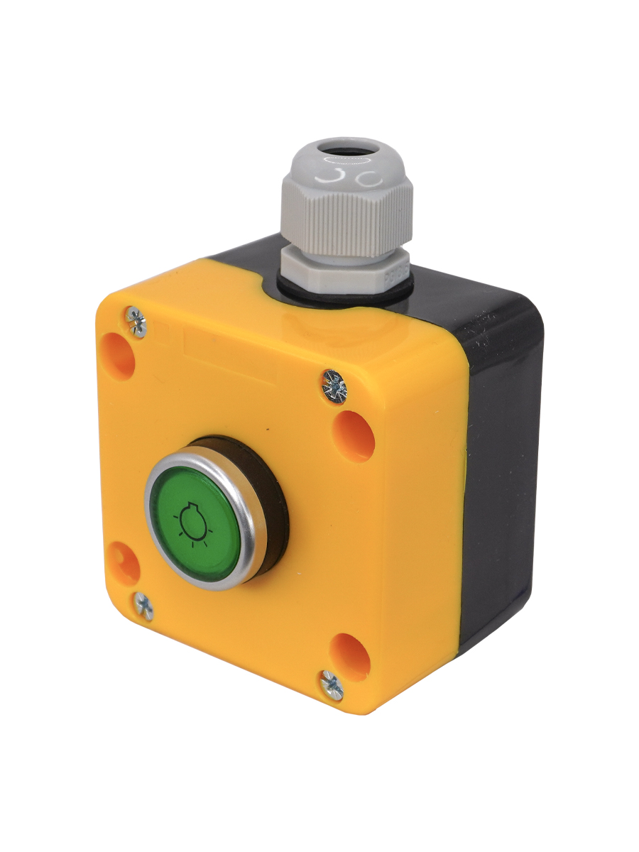 ПКУ22-1W1M-65У1, 1 зелёный цилиндр с подсветкой 220В AC (НО), IP65  (ЭТ)