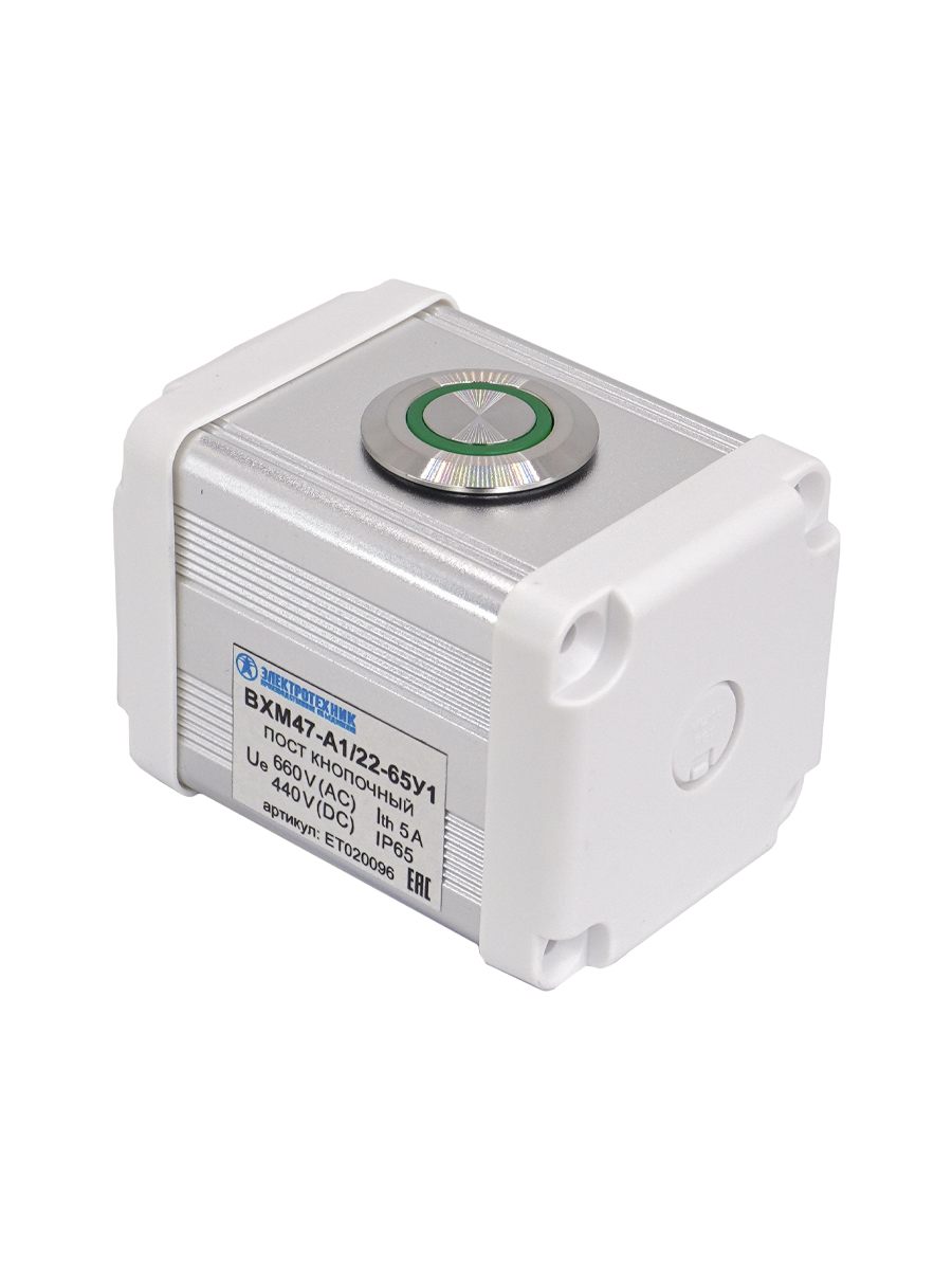 BXM47-A1/22-65У1 (1 зелёная цилиндрическая кнопка (1C1NO1NC))  (ЭТ)