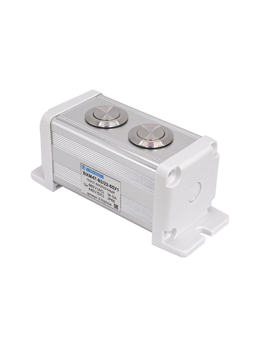 BXM47-B2/22-65У1 (2 серебристые цилиндрические кнопки (1C1NO1NC))  (ЭТ)